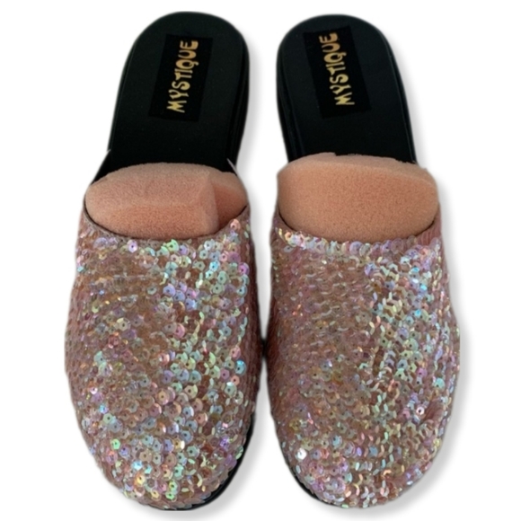 Mystique Boutique Seqiuned Slide On Slippers Shoes in Pink NIB Style #10005 3101 - Picture 2 of 5